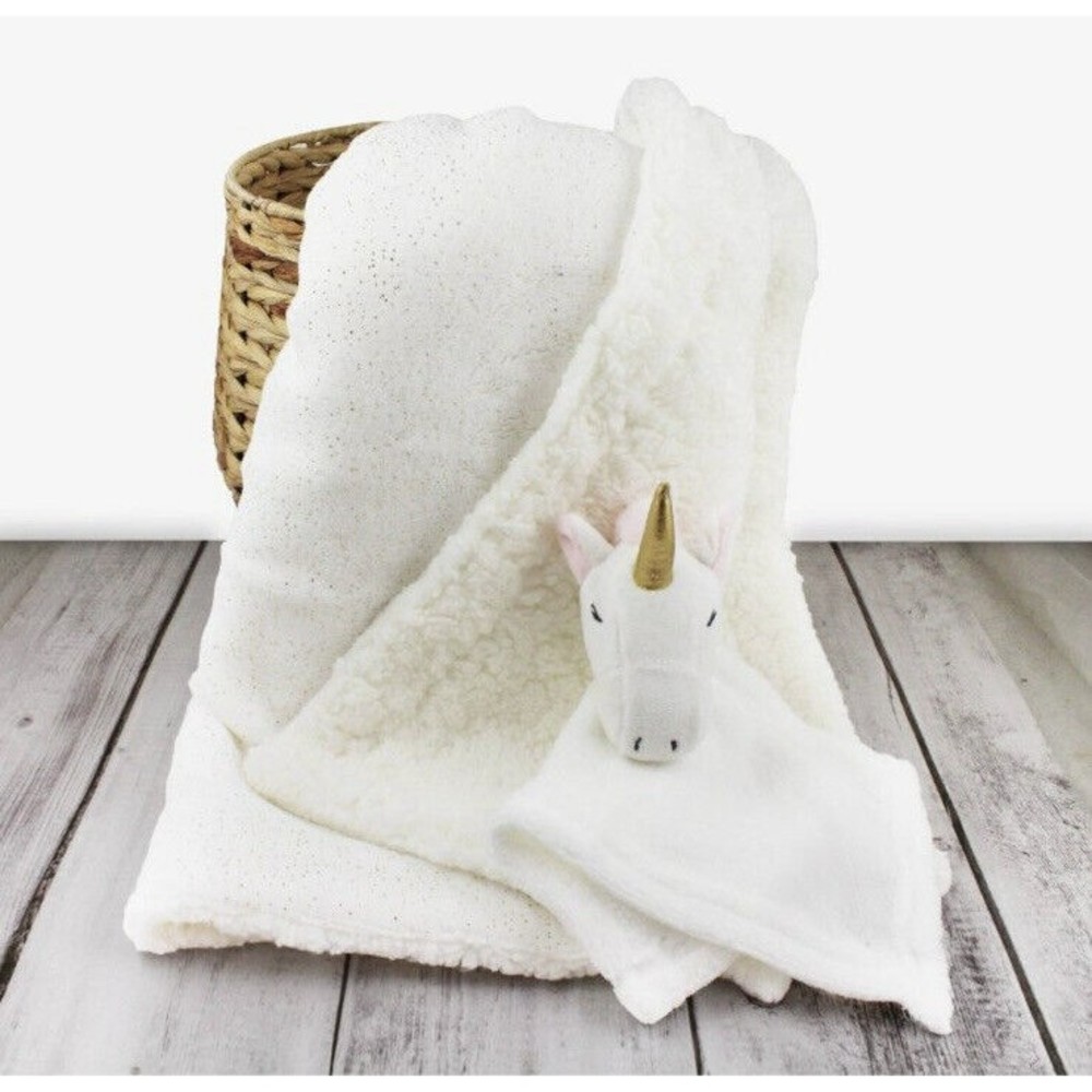 New Lila & Jack White Unicorn Gold Dot Baby Blanket Security Plush Lovey Set